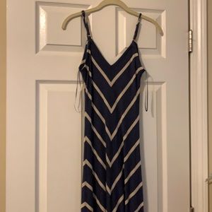 NWOT navy cream striped maxi dress